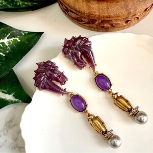 2/$30🌵 Purple Horse Head Earrings Scarab Dangle Stone Statement Jewelry NEW